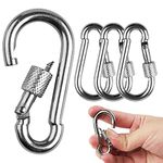 DONQL 4PCS M6 Carabiner Clip Heavy Duty Spring Snap Hooks, Climbing Carabina Hooks, 304 Stainless Steel Carabiner With Nut Gauge Steel Carabine Snap Spring Clip for Outdoor Hiking Camping keychain