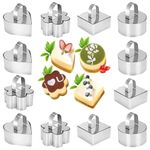 Cake Rings Mold Set, 12Pcs Stainless Steel Dessert Rings and Food Rings Mold 4 Different Shapes Small Mousse Rings with Pusher, Cooking Rings Moulds with Pusher for Baking, Cooking, Pancakes