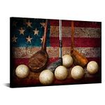 LevvArts Golf Canvas Wall Art Vintage Golf Ball with American Flag Painting Artwork Leisure Sports Poster Canvas Prints for Living Room Home Office Club Decoration Easy Hanging