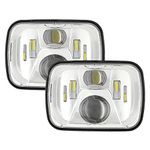 Auxbeam 5x7 7x6 Inch Led Headlights with High Low Beam H6054 6054 Led Rectangular Headlight Compatible for Jeep Wrangler YJ Cherokee XJ GMC Replacement H5054 H6054LL 69822 6052 6053 (Silver)