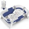 DEANIC Collapsible Baby Bathtub for Newborns, Portable Infant Bathtub with Soft Bath Cushion Support for 0-24 Months, Toddler Bath Tub with stand Indoor Travel (Blue)