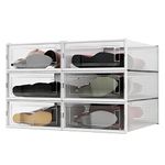 PARANTA 6-Piece Boot Shoe Storage Box, Stackable Clear Plastic Shoe Organizer, with Clear Door for Storing Women Shoes 20.5" x 12.5" x 5.5"