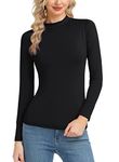Women's Basic Long Sleeve Thermal Top Lightweight Mock Neck Shirts Slim Fit Layer Soft Top, black, XL