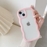 QLTYPRI Compatible with iPhone 15 Case, Cute Curly Wave Frame Clear Case for Girls Women, Transparent Soft Silicone TPU Bumper Shockproof Protective Cover for iPhone 15 - Pink