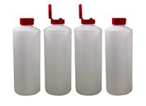 Pinnacle Mercantile Plastic Condiment Squeeze Bottles Dispensing with Red Flip Top Hinged Cap Large 32 oz Empty Set of 4