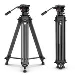 ULANZI MT-81 Camera Video Tripod with 360 Degree Fluid Head, 61inch/155cm Heavy Duty Aluminum Alloy Camera Tripod Stand, Quick Release Plate Compatible with DSLR Camcorder, Load Up to 17.6lb/8kg