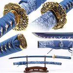 Eroton-1060/1095 high Carbon Heat Tempered Full Handmade Hand Forged Japanese Real Authentic Sword,Full Tang,Functional,Practical,Blue,2.7lb