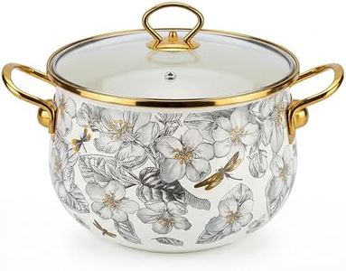 Wfyxenod Enamel Cooking Pot with Glass Lid, Non-Stick Soup Pot with Handle, Vintage Floral Stainless Steel Stew Simmer Pot Cooking Pots, Safe for Induction Cooker and Stove, Soup Pots,5.9 Quarts
