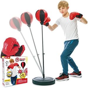 Whoobli Sac de frappe pour enfants avec gants de boxe | Sac de frappe réglable pour enfants de 3 à 10 ans avec base | Ensemble sac de boxe pour garçons et filles (rouge noir)