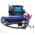 KATSU Heavy Duty Car Tyre Pump Inflator Portable Air Compressor 12V 30A 150PSI 360W Air Flow 70L/Min + 3M Electric Cable + 5M Flexible Air Hose + 3 Extra Nozzle Adapters + Storage Bag