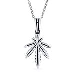 Unisex Retro Hemp Fimble Pot Cannabis Marijuana Leaf Pendant Necklace Western Jewelry for Men Women Oxidized .925 Sterling Silver with Chain