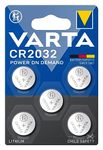 VARTA Batteries Electronics CR2032 Lithium button cell 3V battery 5-pack, Button cells in original blister pack of 5