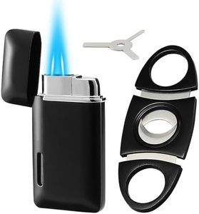Bbsisgo 𝐂𝐮𝐭𝐭𝐞𝐫 and Lighter Set, Double Jet Flame Torch Lighter with Adjustment Flame Tools, Refillable Windproof Butane Gas Lighter, Black(Sold Without Gas)