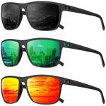 QALLY Polarized Sunglasses Men Lightweight Square Mens Sun Glasses for Driving Sports with UV400 Protection, Black/Green/Red