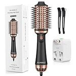 PLAVOGUE Dual Voltage Hair Dryer Brush,100 Millions Negative Ionic Blow Dryer Brush with European Plug,110V-240V Hot Air Brush in One for European Travel, Styling Brush with Ceramic Coating Anti-frizz