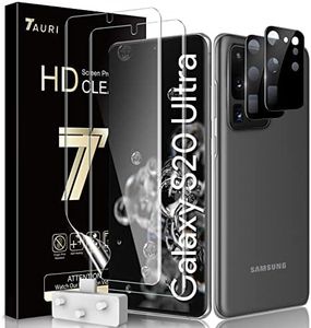 TAURI Screen Protector Compatible with Samsung Galaxy S20 Ultra and S20 Ultra 5G, Pack of 2 TPU Film and 2 Camera Tempered Glass Fingerprint ID Supports Bubble-Free Clear HD Screen Protector