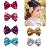 6Pcs 4 Inch Sequin Hair Bow Clips Sparkle Glitter Sequins Bows Alligator Clip Boutique Hair Clip Hair Pins Hair Accessory for Baby Girls Kids Children (Random Color)