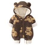 UVIPC Baby Winter Fleece Hooded Jumpsuit Snowsuit Warm Footie Fleece Romper Bear Cartoon Snowsuit Outfit Brown