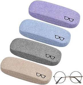 KINGOZOYI 4 Pezzi Custodia Occhiali Rigida da Sole, Astuccio Occhiali Rigido, Tessuto Esterno in Lino Viola, Grigio, Beige, Blu