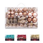 AMS Christmas Ball Assorted Pendant Shatterproof Ball Ornament Set Seasonal Decorations with Reusable Hand-Help Gift Boxes Ideal for Xmas, Holiday and Party (Champagne, 90ct)