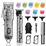 Soonsell Hair Clippers for Men T-Blade Trimmer Set,Barber Clippers,Clippers for Hair Cutting,Hair Cutting Kit,Cordless Clippers,Blade Close Cutting Beard Trimmer,LCD Display(Silver）