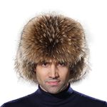 URSFUR Winter Mens Trapper Hat Real Leather and Raccoon Fur Russian Ushanka Cap