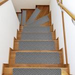 8" X 30" Stair Treads for for Wooden Steps,Non-Slip Carpet Step Treads Step Covers(15-Pack),Safety Rug Stair Tread Covers Indoor Stair Mats for Elders, Kids and Dogs (15, Grey, Block Grid)