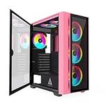 Apevia Destiny-PRO-PK Destiny Pro Mid Tower Gaming PC Case w/ 6X 120mm ARGB Fans, 366 RGB Light Modes, 1x Glass Front Panel, 1x Door Swivel Style Magnetic Glass Side Panel, 2X USB3.0, Pink