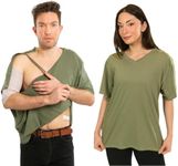 Post Surgery Shirt with Discreet Left & Right Side Snap Access (3XL, Olive Green)