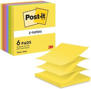 Post-it Z-Notes, Couleurs Neon Rainbow, Pack de 6 Blocs, 100 Feuilles par Bloc, 76 mm x 76 mm, Jaune, Vert, Violet, Rose, Orange Couleurs - Notes Autocollantes pour Prise de Notes et Listes de Tâches