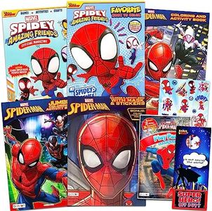 Spiderman Coloring Book Super Set for Kids - 6 Spiderman Activity Books with Coloring Pages, Stickers, Games, Puzzles, and More | Spidey and Friends Coloring Bundle