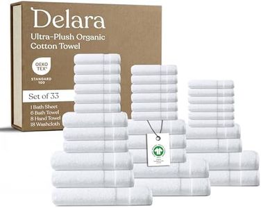 Delara Organic Cotton Luxuriously Plush Towel 33 Piece Set|GOTS & Oeko-TEX Certified|Premium Hotel Quality Towels|Feather Touch Technology|650 GSM Long Staple|Soft, Quick Dry & Ultra-Absorbent