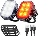 Bike Light Set, 6 LED Bike Light Front and Back Rear, Ultra Bright IP65 Waterproof Mountain Road Commuting Cycling Safety, USB-C Rechargeable Headlight and Taillight Set for Men Women Kids (4/6 Modes)