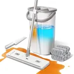ZJSYJJ Wall Mop and Bucket Set: Wringing Wall Scrubber for Bathroom Cleaning Floor Mop with Spinner for Kitchen Lovely Gift for Women 6 Reusable Pads