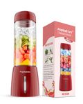 Popbabies Portable blender for smoothie and juices, 6 Sharp Blade Ice Crushing, blender smoothie juice, Pulse Mode Feature, 4000mAh, USB-C Waterproof Charging Port, Food Grade Jar, 450ML (Red)