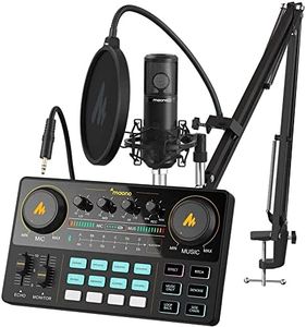MAONO Ensemble d'équipement de podcasts,interface audio tout-en-un, studio de production,avec microphone à large diaphragme de 25 mm pour diffusion en direct,enregistrement,PC,smartphone(AU-AM200-S6)