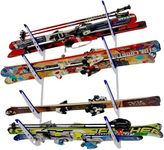 StoreYourBoard White Ski Rack Wall Mount, Ski Wall Rack for Garage, 4-Level Horizontal Ski Storage Rack with Padded Arms, Holds Ski Poles & Snowboards, Heavy-Duty Winter Gear Organizer | Holds 45 Kg