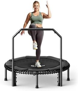 BCAN Adult Mini Trampoline, 48" Fitness Trampoline with Bungees, U Shape Adjustable Foam Handle - Black