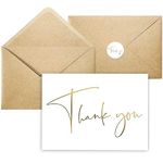 Blank Thank You Cards With Envelopes, Bulk Pack of 30, Matching Stickers, Modern Design – Thank You Cards With Envelopes Set for Weddings, Baby Shower, Small Business, Graduation, Bridal Shower (White)