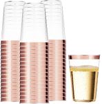 50 Pack Rose Gold Rimmed Plastic Cups 12oz Clear Plastic Tumblers Cups Disposable Elegant Party Cups for Baby Shower, Birthday, Wedding, Thanksgiving, Christmas Halloween Part