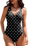 AI'MAGE Women One Piece Swimsuit 2025 Tummy Control Ruched Bathing Suit Slimming Push Up Swimwear, Polka Dots XL