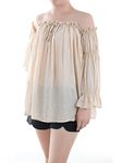 ANNA-KACI Womens Semi Sheer Boho Peasant Long Sleeve Off The Shoulder Top, Beige, XX-Large