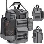 SunForMorning Baseball Bucket Bag Baseball Coaching Accessories Organizer Tactical Style Softball Bucket Bag with Anti-Slip Bottom, Multiple Pockets for Bat, Gloves, Scoreboards, Black+Grey