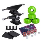 Cal 7 Skateboard Package Combo with 5 Inch / 129 Millimeter Trucks, 52mm 99A Wheels, Complete Set of Bearings and Steel Hardware (Black Truck + Green Wheels)
