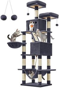 Feandrea Cat Tree, 81.1-Inch Large Cat Tower with 13 Scratching Posts, 2 Perches, 2 Caves, Basket, Hammock, Pompoms, Multi-Level Plush Cat Condo for Indoor Cats, Smoky Gray UPCT190G01