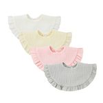 Nishine 4 pcs Unisex Baby Muslin Bandana Drool Bibs 360 Degree Rotatable Cotton Teething Feeding Drooling Bibs for Boy Girl(white set)