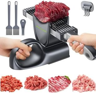 Manual Meat Slicer for Fresh Raw Meat (with Steady Grip), Meal Prep for the Week, Adjustable Thickness 2mm or 4mm, 17 Blades get 18 Fresh Meat Slicer, Meat Cleavers can be Sliced, Striped, Diced -Gray
