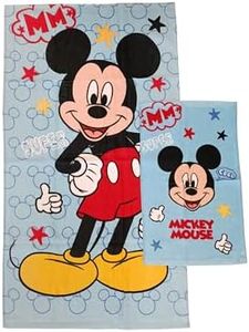 Mickey Mouse Disney, Asciugamani Bagno in Spugna, Set 2 Asciugamani Bagno, Asciugamano Viso, Asciugamano Bidet, Azzurro, Cotone, 100 Percento, Set 2 pezzi, Prodotto Ufficiale