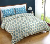 Trance Home Linen 200TC 100% Cotton Printed Zippered Duvet Cover/Blanket Cover/Quilt Cover | Comforter Cover/Razai Cover | Queen Size with 2 Pillow Covers (90" x 102" | Damask & Dori Blue)