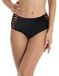 RELLECIGA Women's High Waisted Strap Bikini Bottom (L, Black)